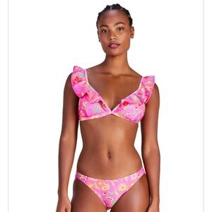 NWT Kate Spade Ruffle V-Neck Bikini Top -  Pink Flash